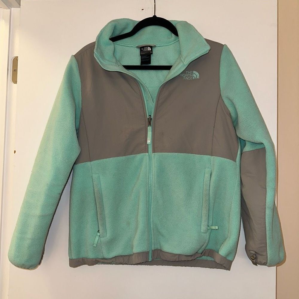 The North Face Girls Denali Fleece Jacket Green and Grey Size XL